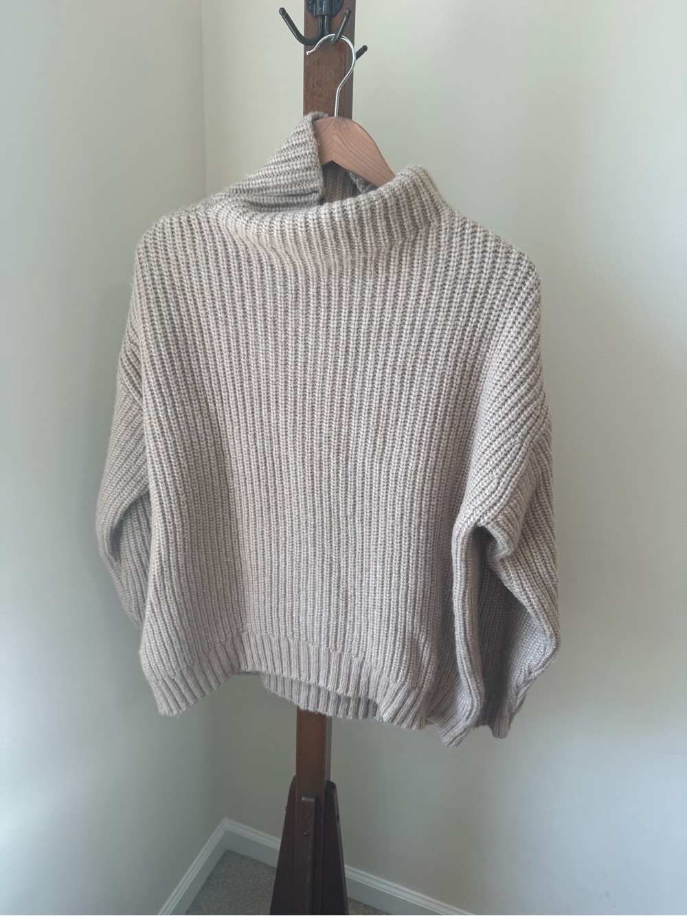 Anine Bing Beige Ribbed Turtleneck Sweater